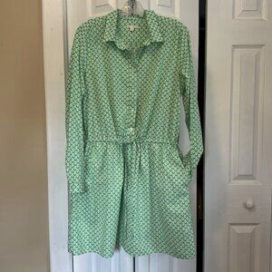 Gap Green & White Drawstring Long-Sleeve 100% Cotton Dress Size Large